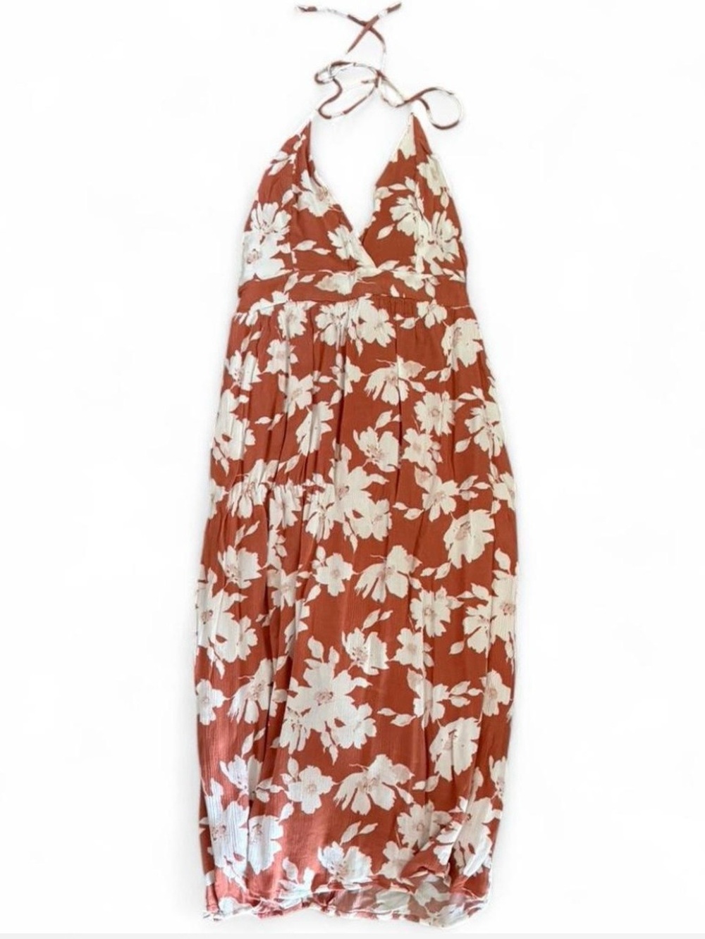 Lulu's Rust Orange Floral Halter Maxi Dress